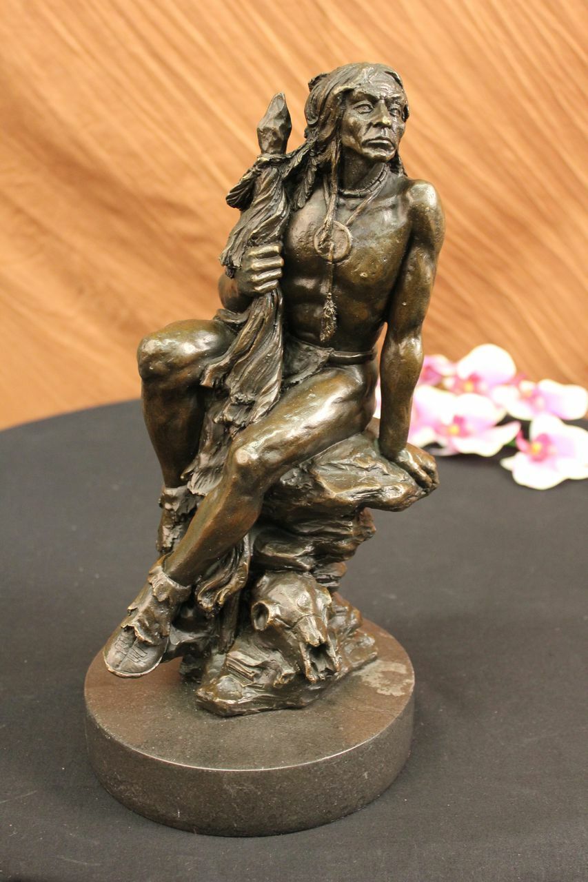 Bronze Sculpture Statue Western Old West Native American Indian Chief Collectibl