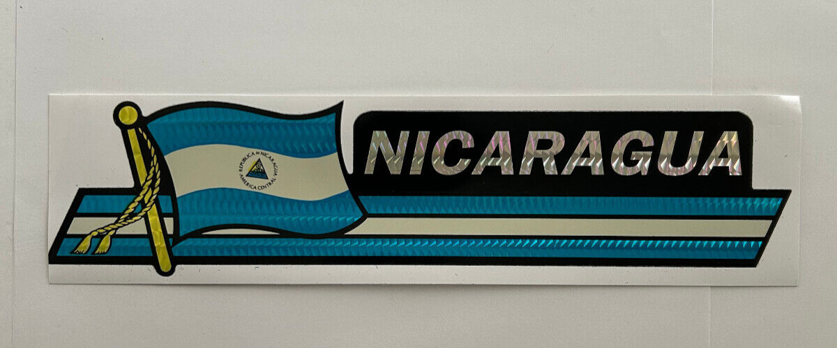Nicaragua Flag Reflective Sticker, Coated Finish, Side-Kick Decal 12x2/12