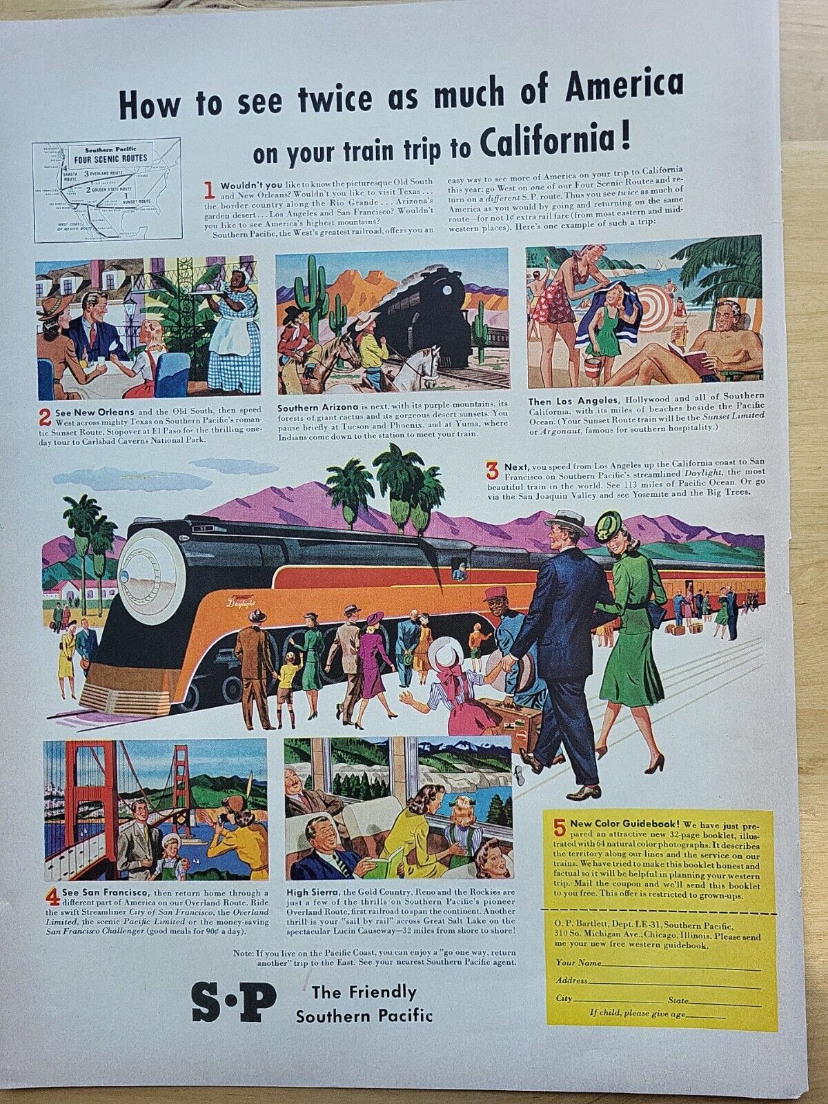 1941 Southern Pacific Railroad California Train Print Advertising Life Animated