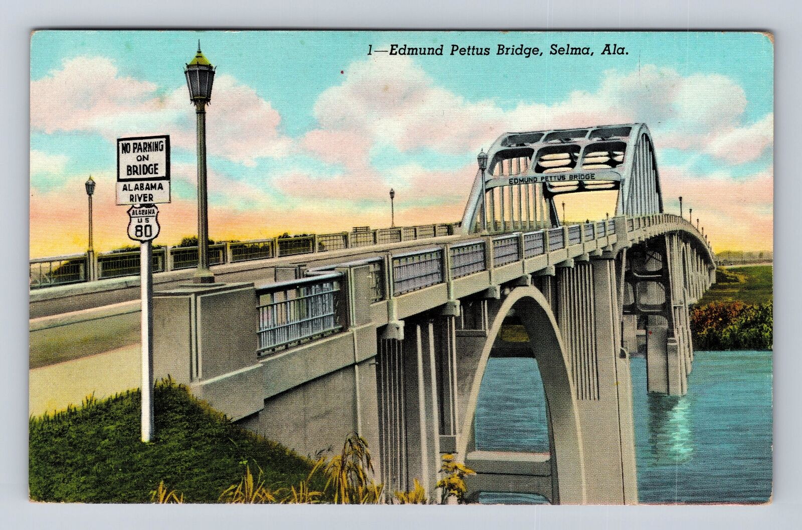Selma AL-Alabama, Edmund Pettus Bridge, Antique, Vintage Souvenir Postcard