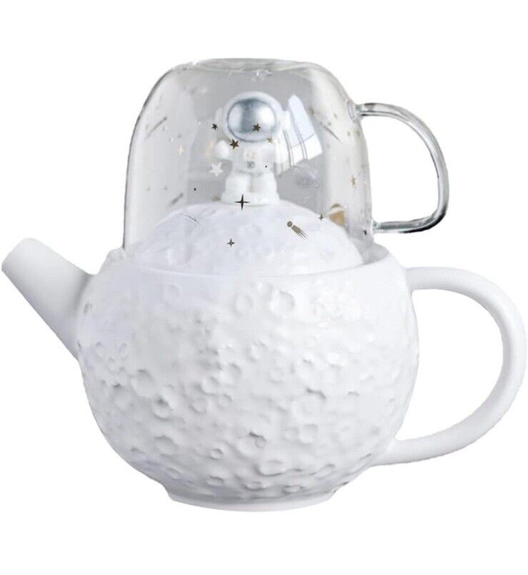 123Arts Teapot for One Set, Astronaut Moon Teapot Set with Tea Cup