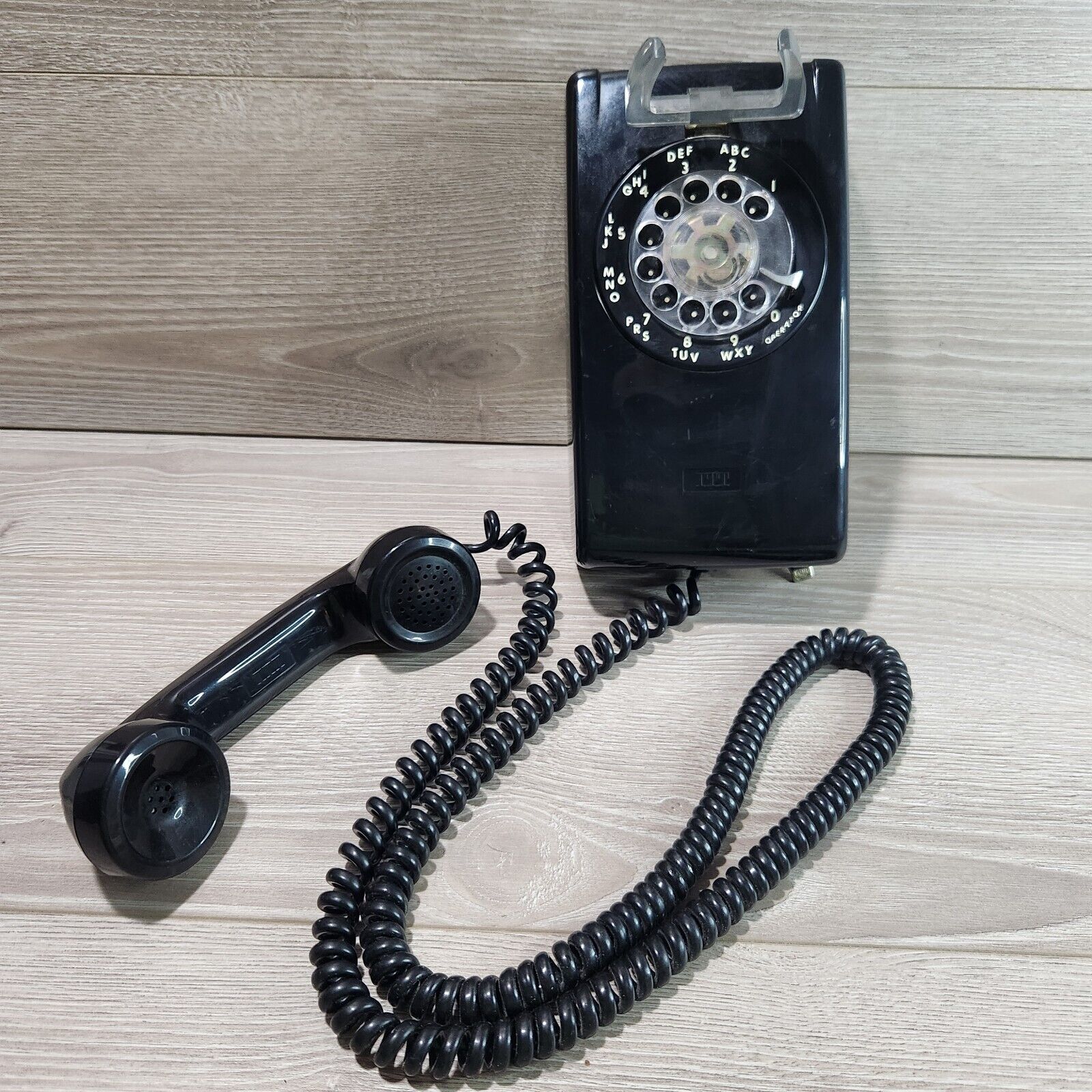 ITT  Vtg Wall Mount Rotary Telephone 1970s Black UNTESTED