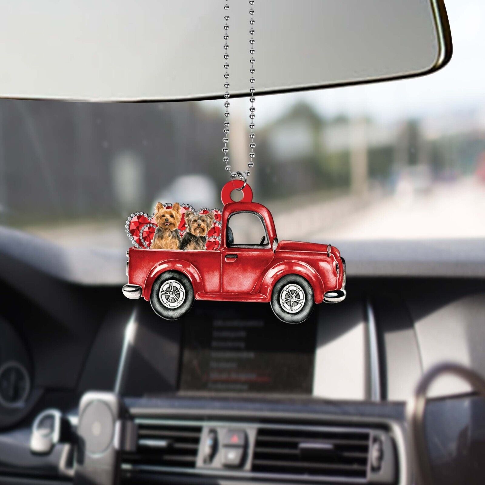 Yorkshire Terrier in red car Christmas Ornament, Valentine gift,dog lover gift
