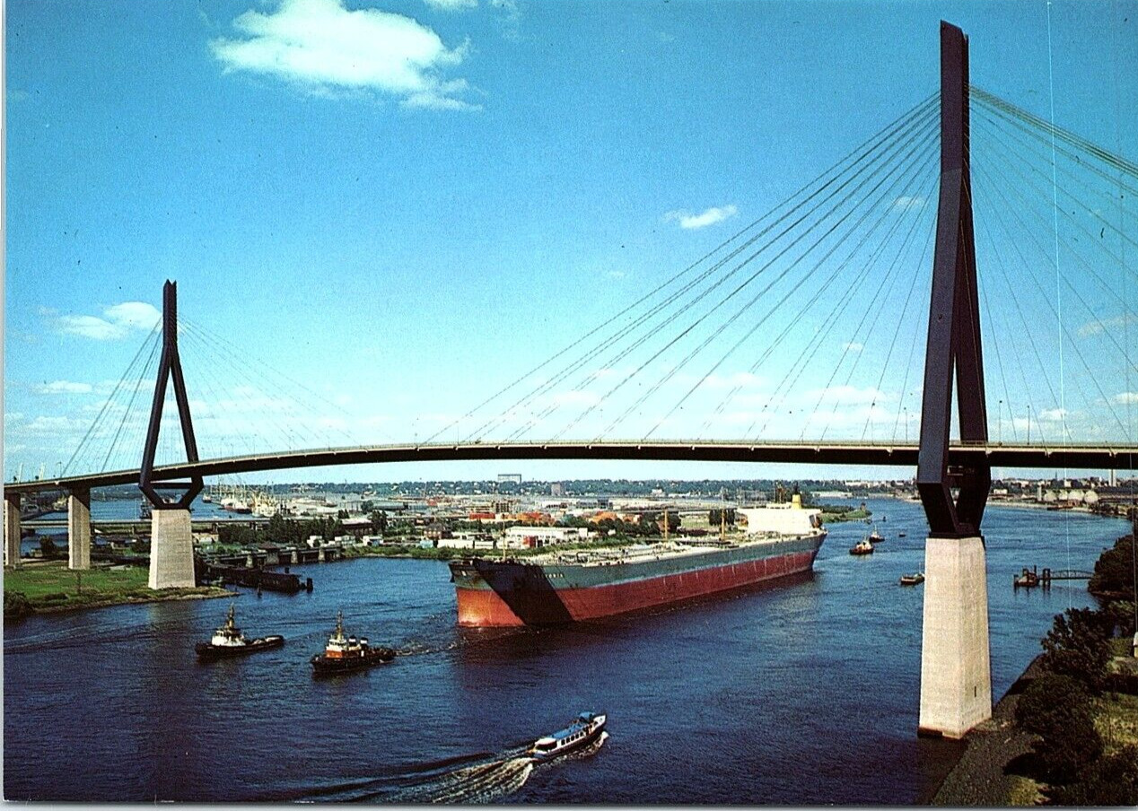 postcard Hamburg Germany Bridge boats blue sky 1782