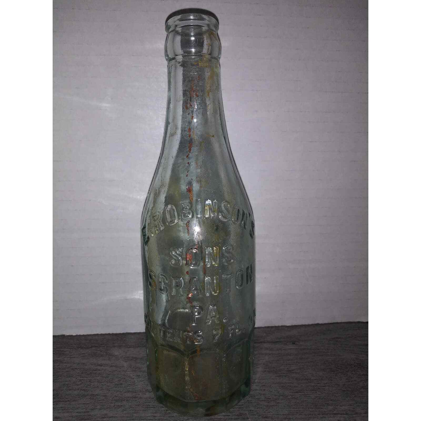 VINTAGE E. ROBINSON SONS SCRANTON PA 7 Oz Glass Bottle 10-Sided base