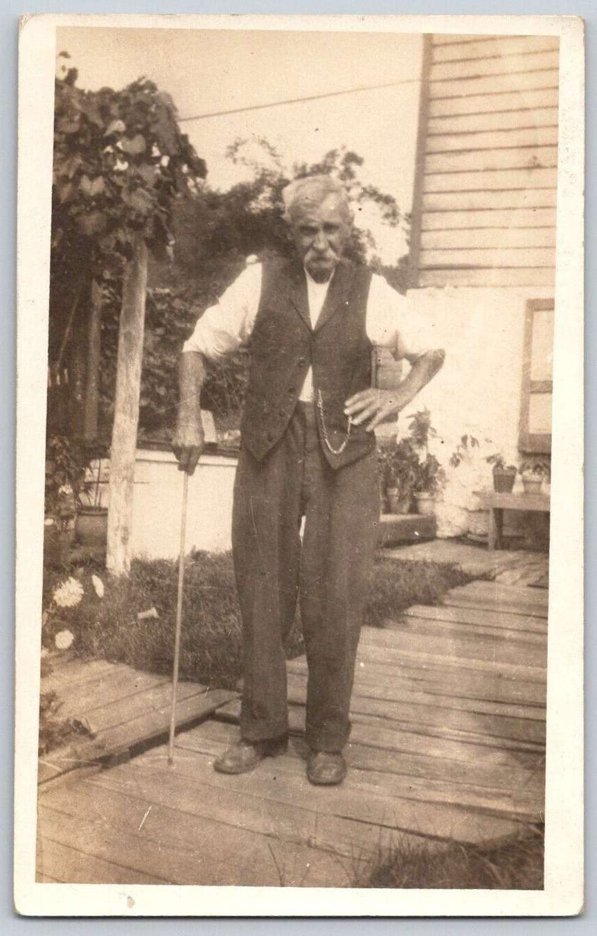 RPPC Postcard~ Elderly Man With A Cane & A Hand On His Hip