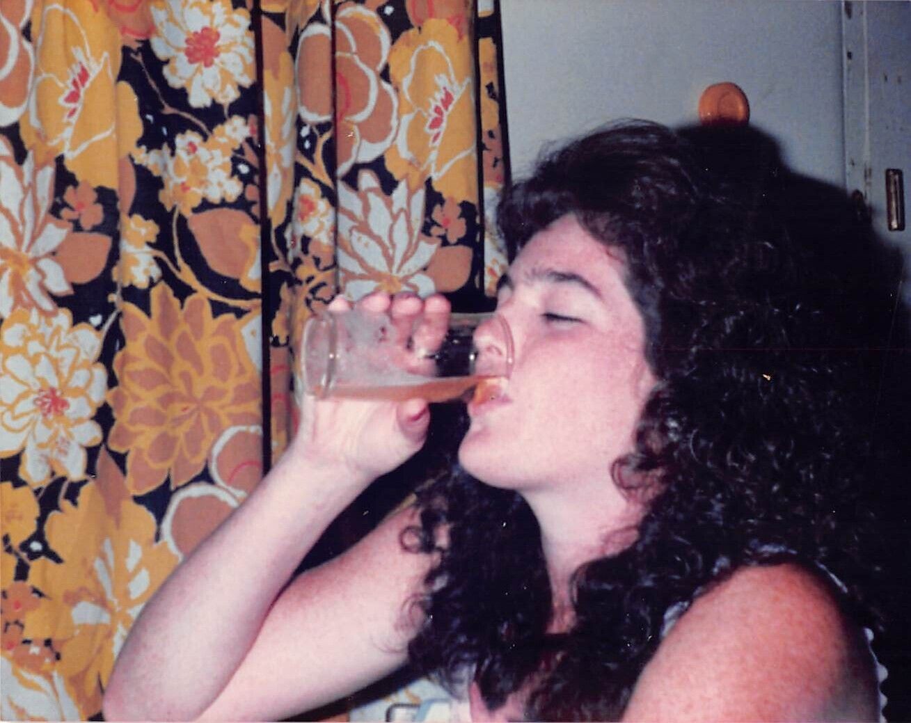 Original Photo 3.5x4.5 Curly Haired Woman Drinking Snapshot H303 #11