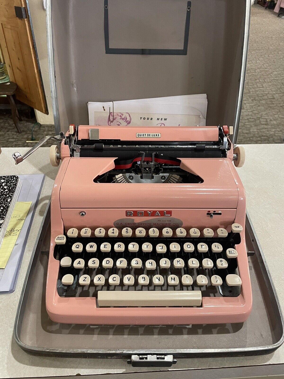 royal quiet deluxe typewriter pink