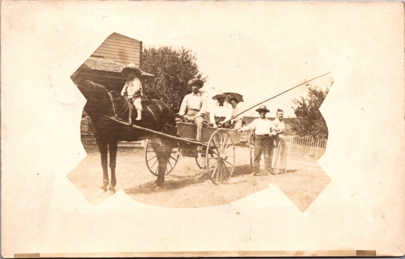 Real Photo Postcard Family with Horse Pulled Wagon in Morenci, Michigan