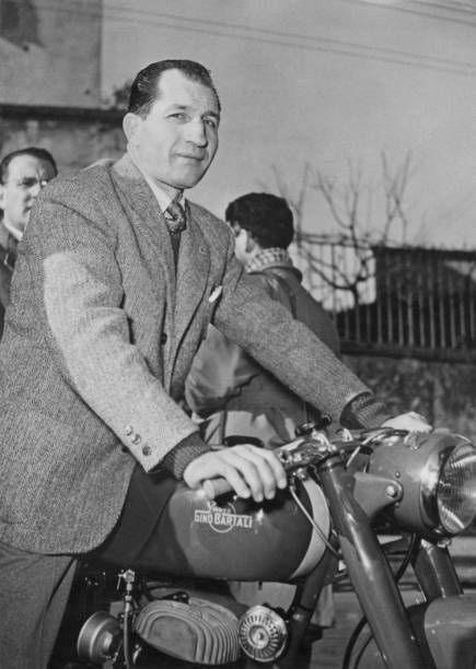 Italian racing cyclist Gino Bartali on a new Moto Gino Bartali - 1954 Old Photo