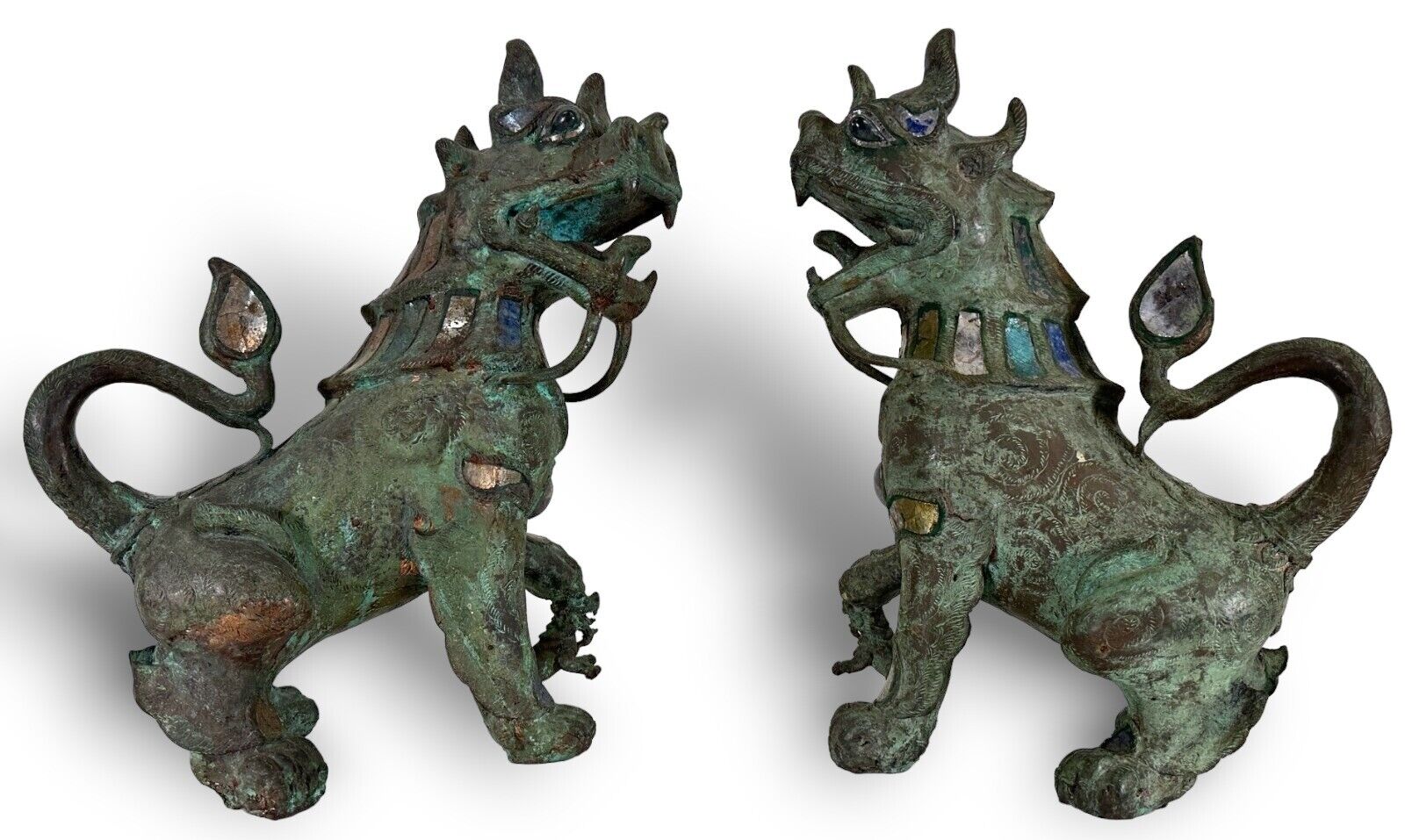 Pair of Tony Duquette Style Thai Bronze Foo Dogs
