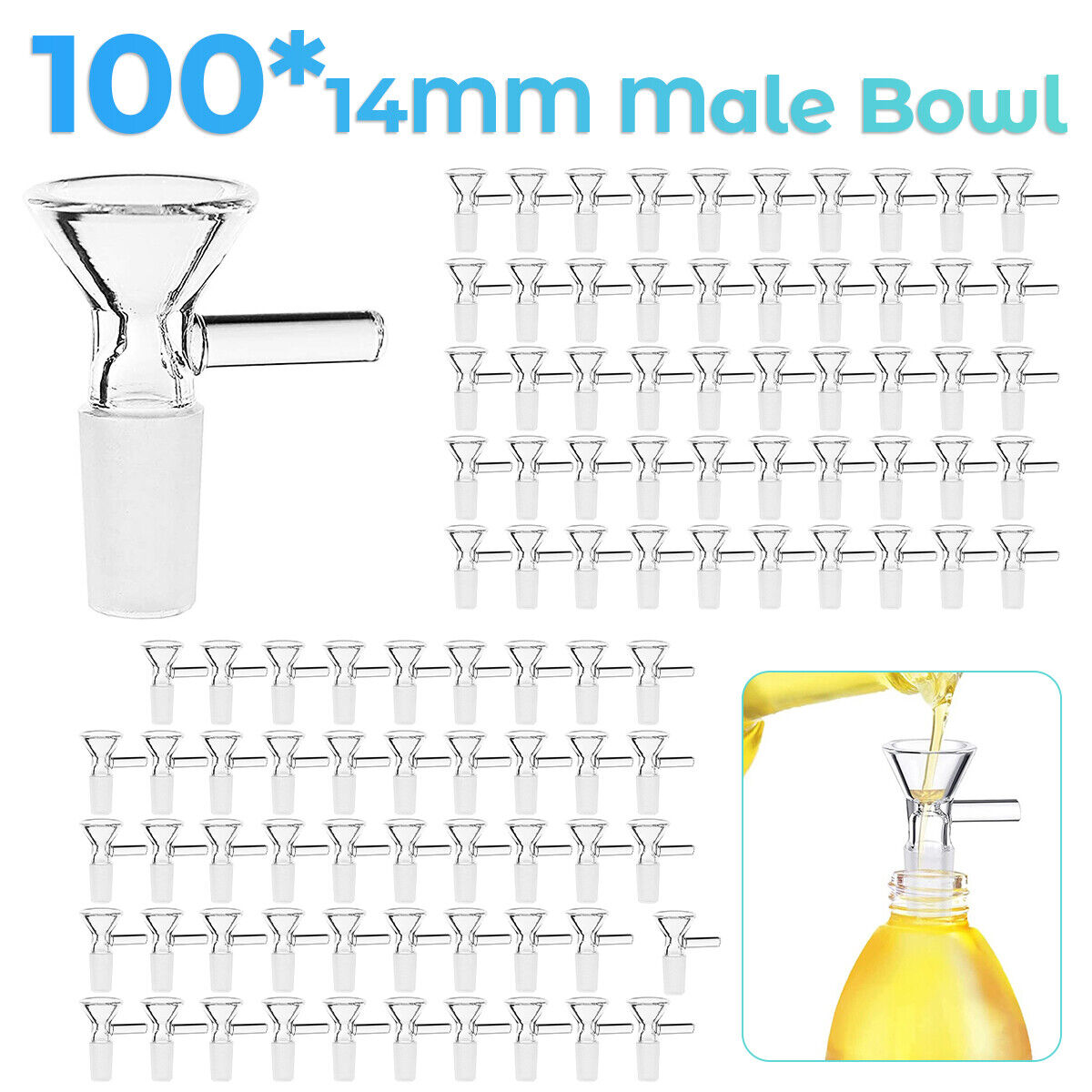 100x 14MM Male Glass Bowl For Water Pipe Hookah Bong Replacement Head - FREESHIP