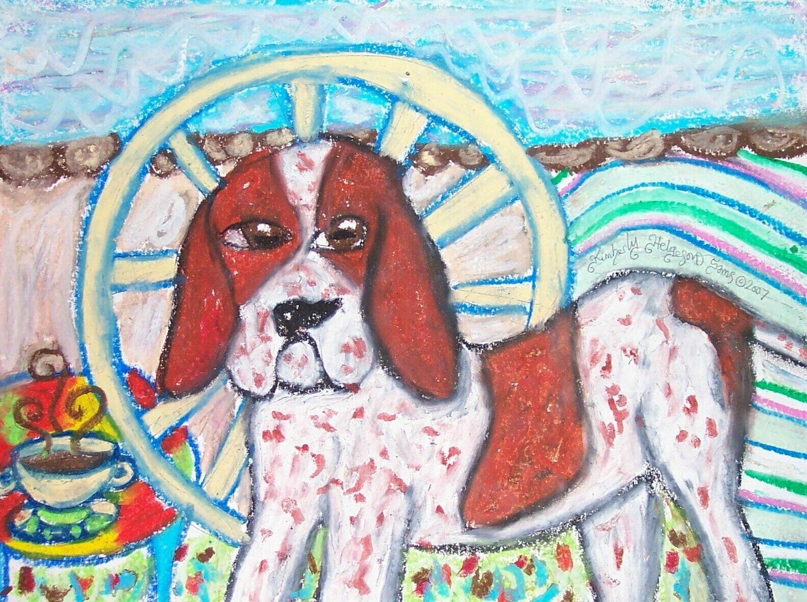 ACEO American English Coonhound Mini Dog Art Print Signed Artist KSams 2.5x3.5