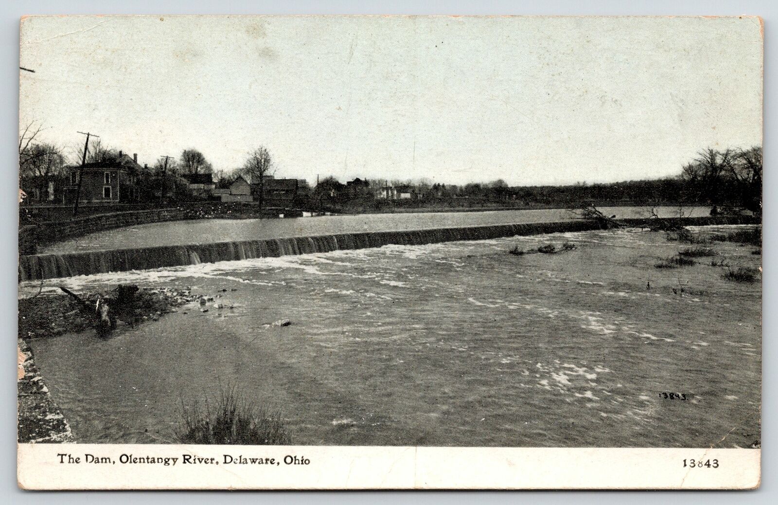 Delaware Ohio~Olentangy River Dam~Homes on Bank~Retaining Wall~1910 CU Williams