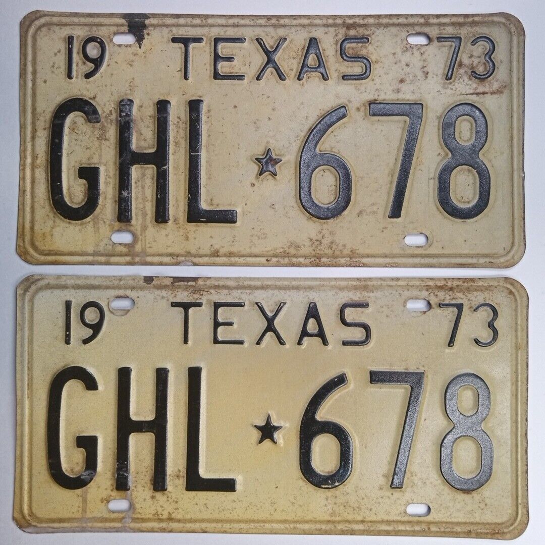 Texas 1973 Vintage License Plate Pair GHL-678