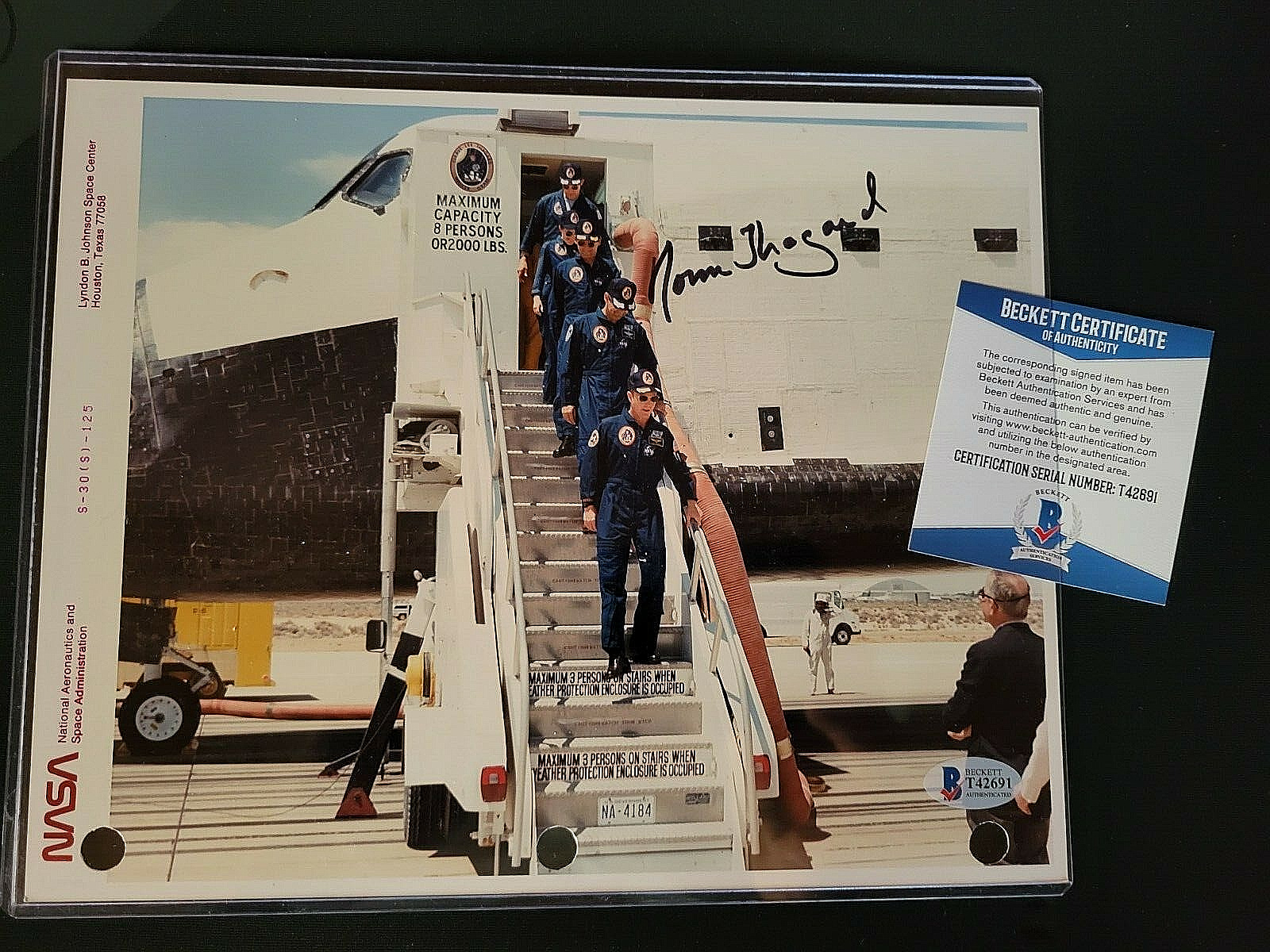 NORM THAGARD signed original NASA purple ink back STS-30 CREW LANDING BECKET