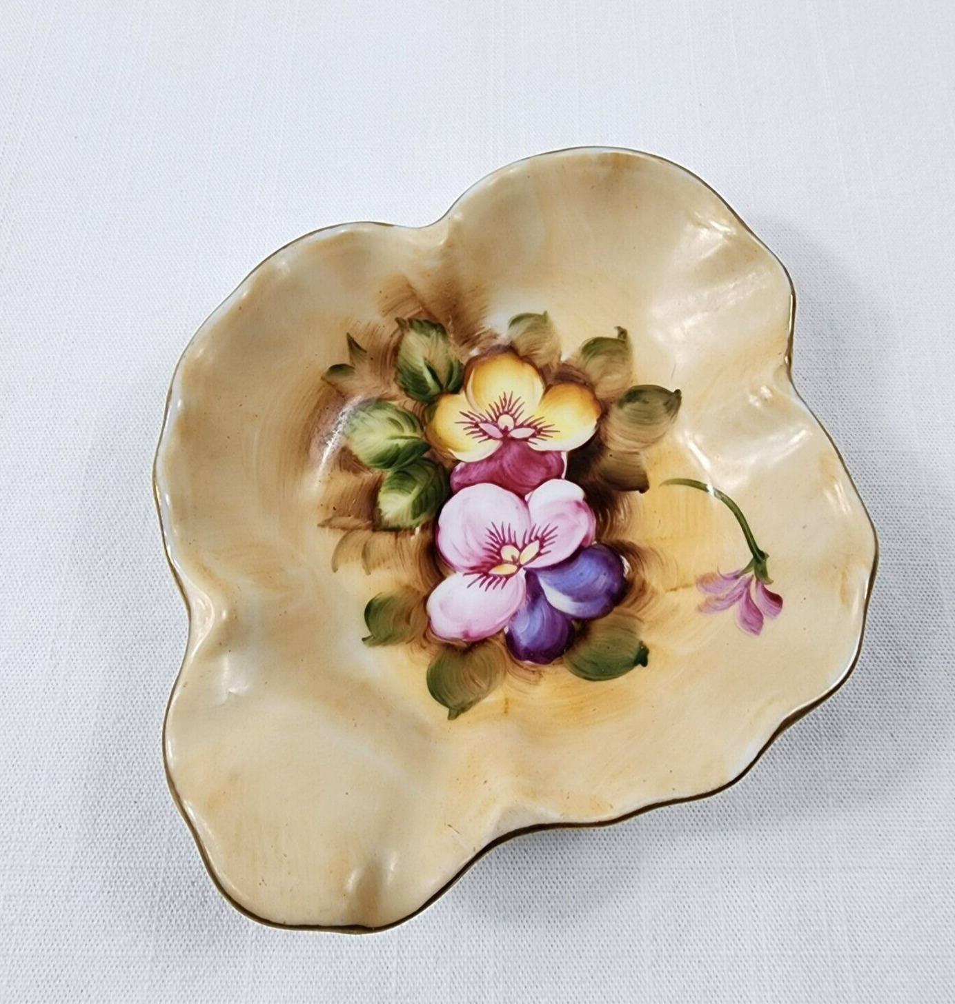Enesco Porcelain Pansy Flower Hand Painted Vintage Dish Mothers Trinket Candy