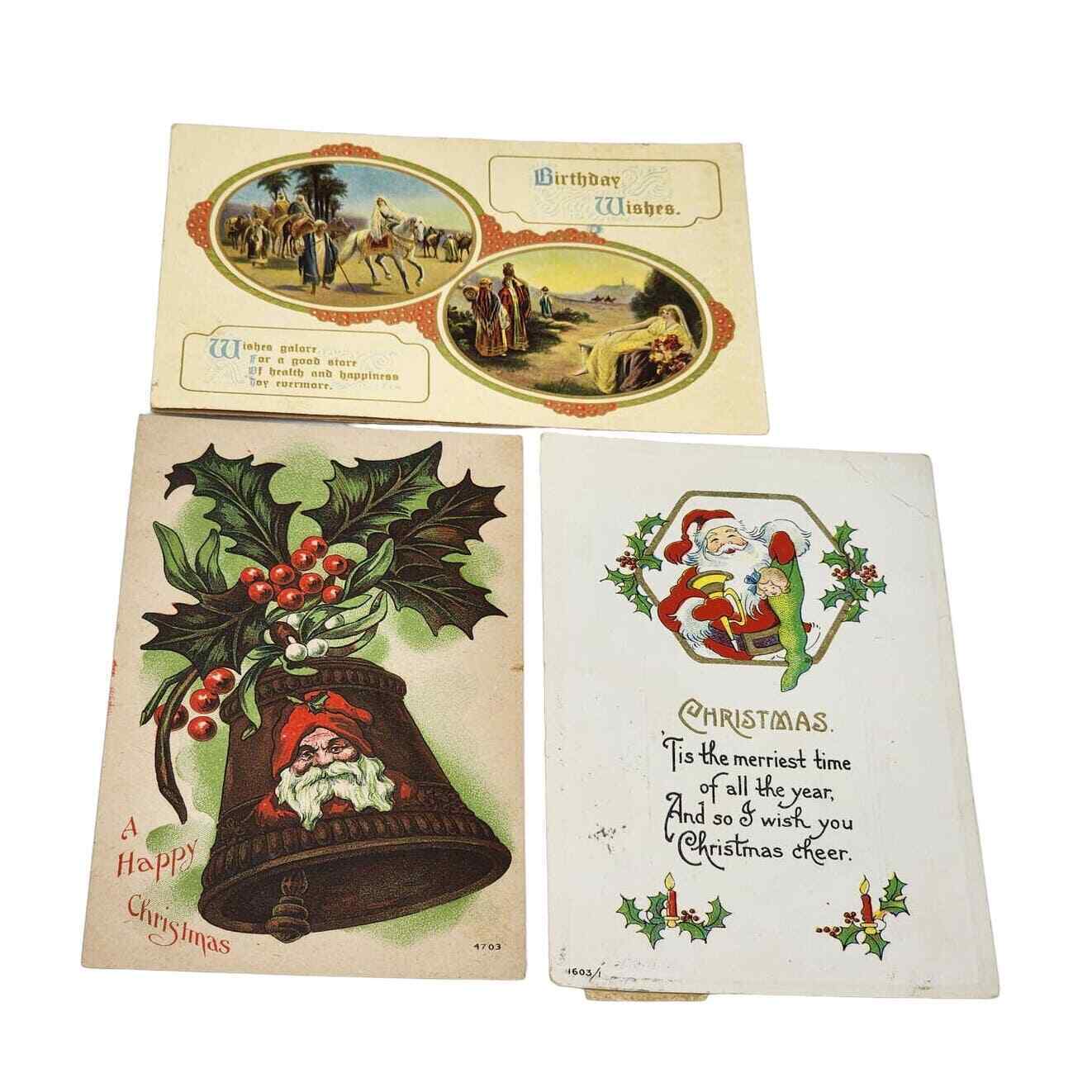 Postcard Lot c1919 Christmas Wishes Santa Claus 