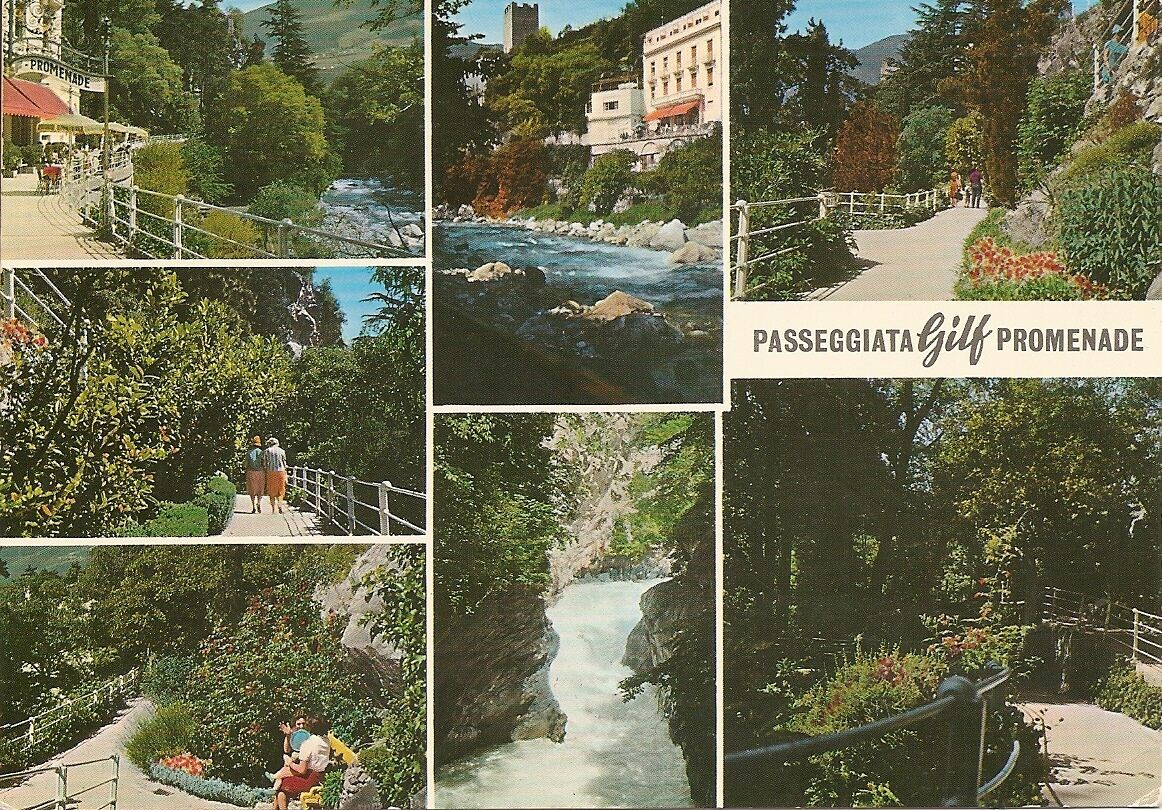 Italy, Merano-Meran Passeggiata Gilf Promenade.  Vintage  Postcard.