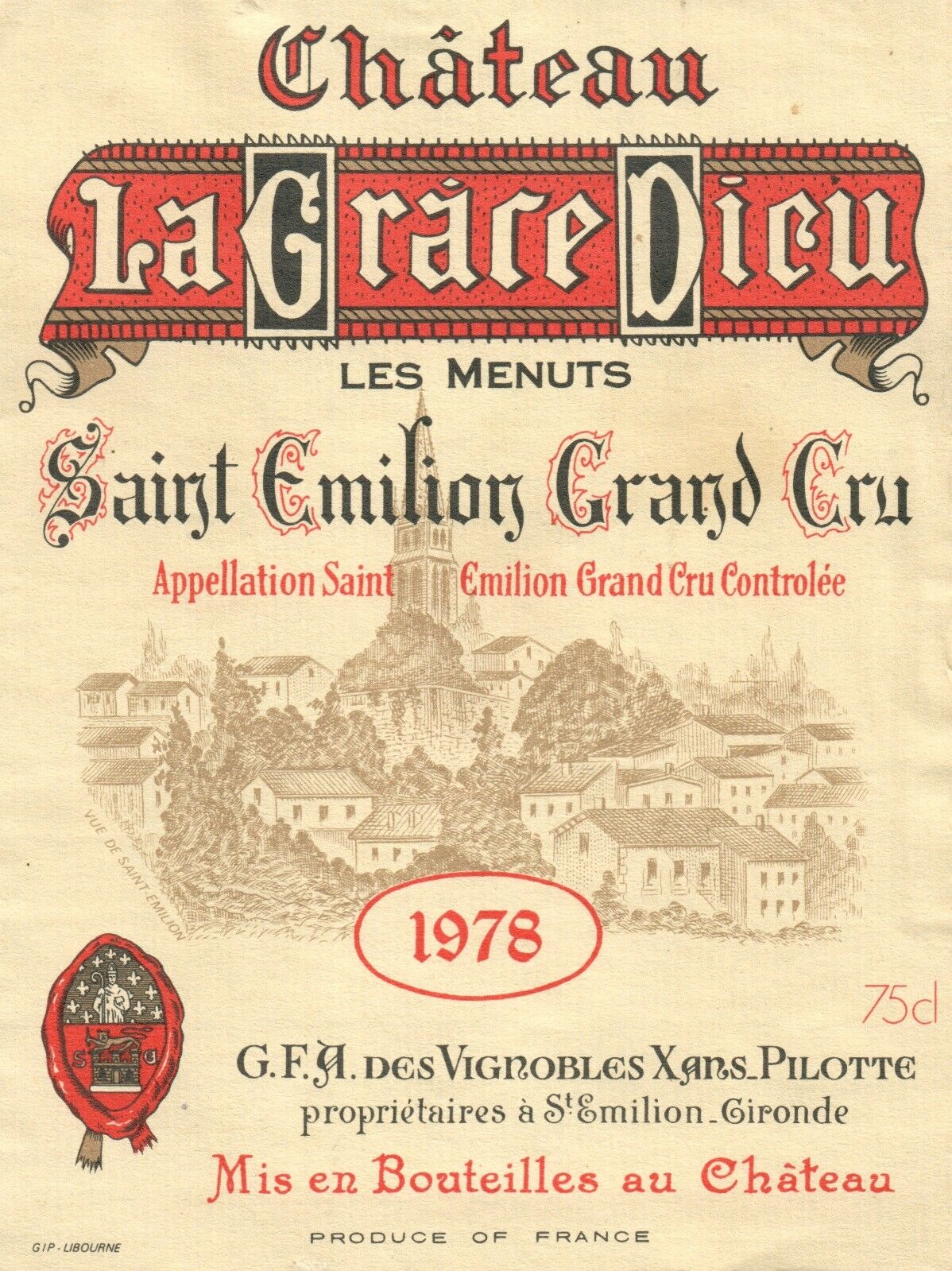 1970\'s-80\'s Chateau La Grace Dieu French Wine Label Vintage 1978 Original A377