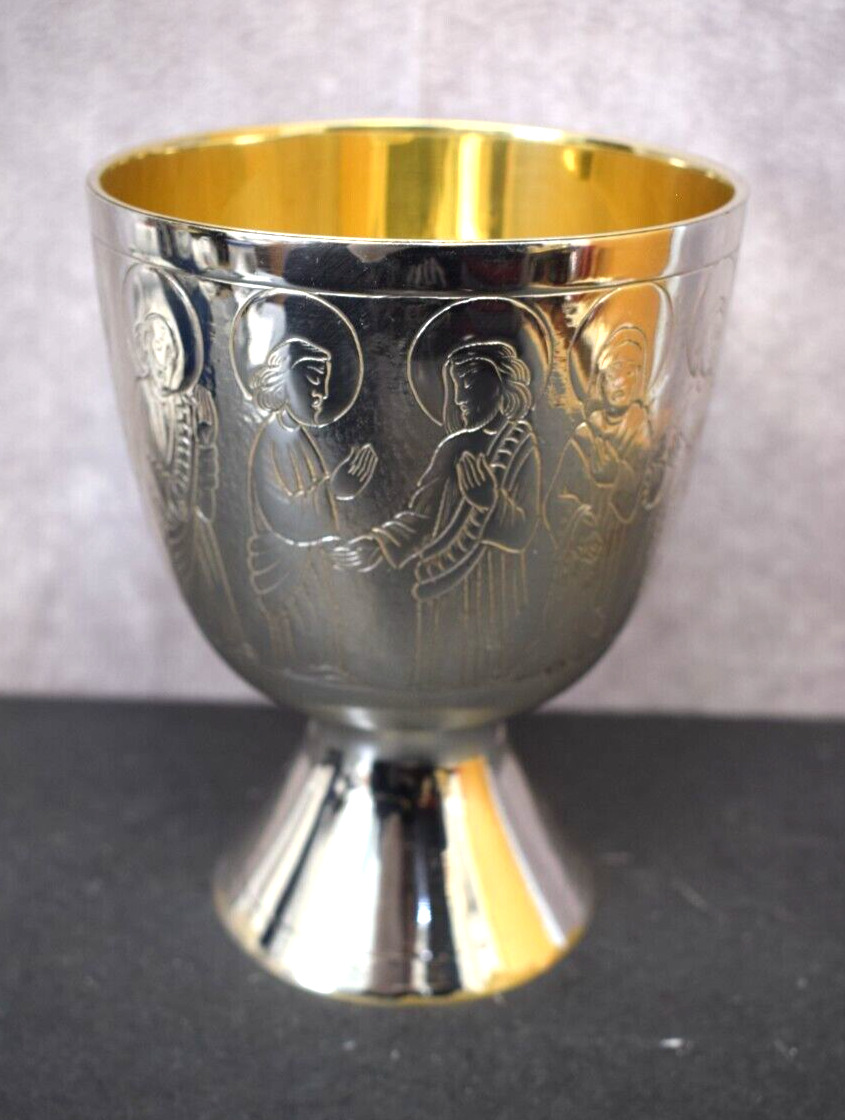 Nice Silver Plated Chalice with Christ and 12 Apostles (CU168)