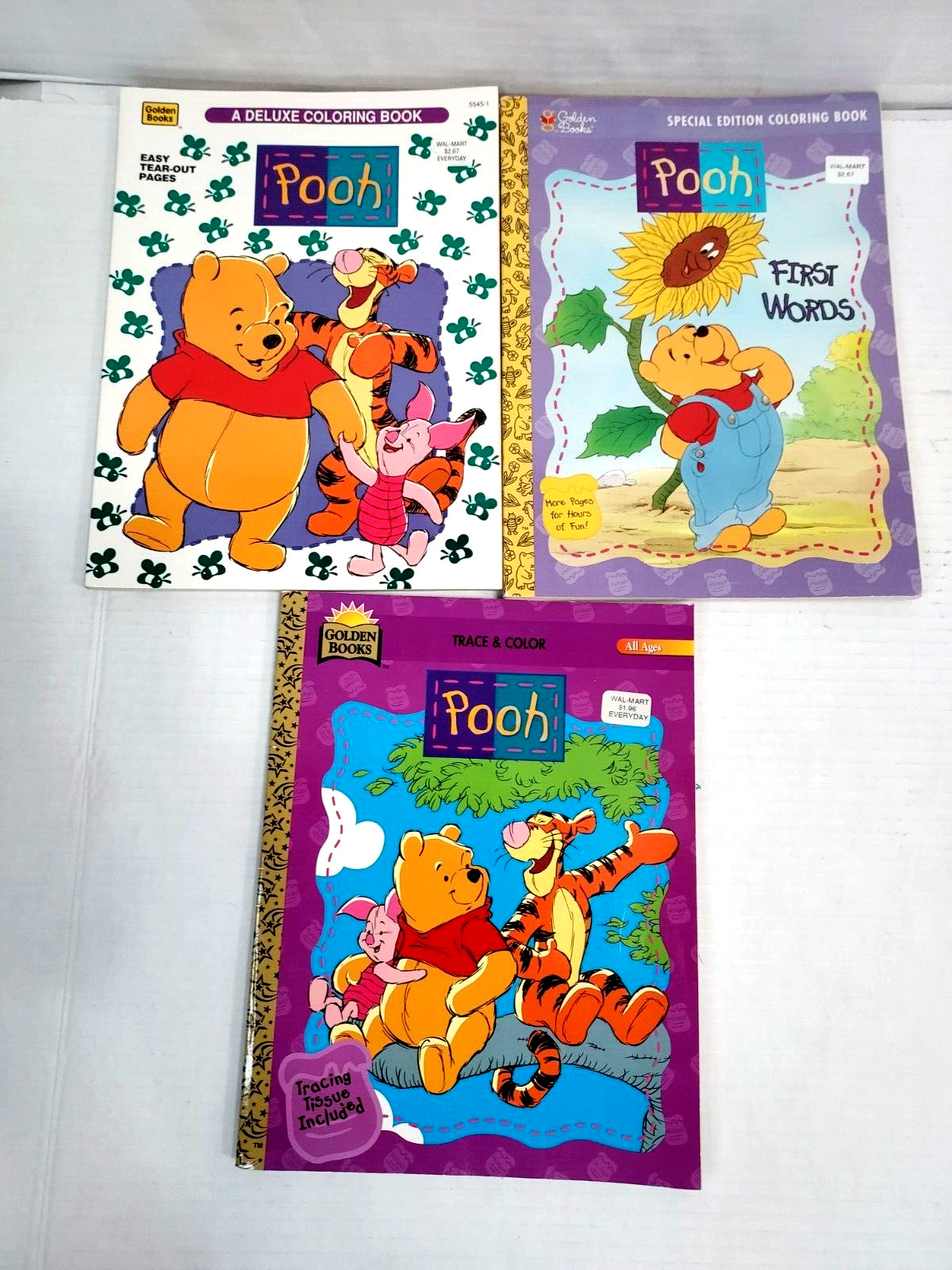 Vintage Disney Pooh Golden Books Deluxe Coloring Books First Words Trace & Color