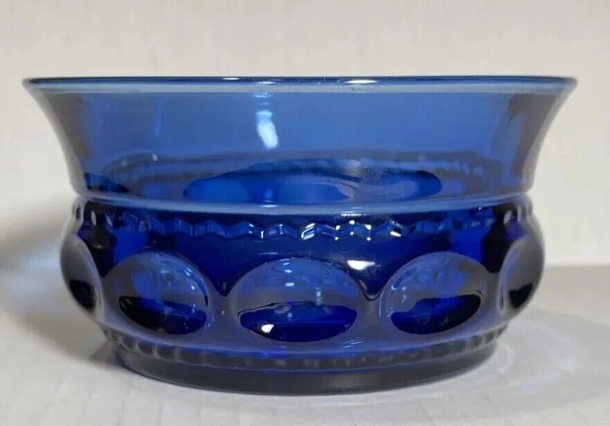 Vtg MCM Blue INDIANA GLASS Bowl Kings Crown Thumbprint  Bowl 4” Wide - Mint 
