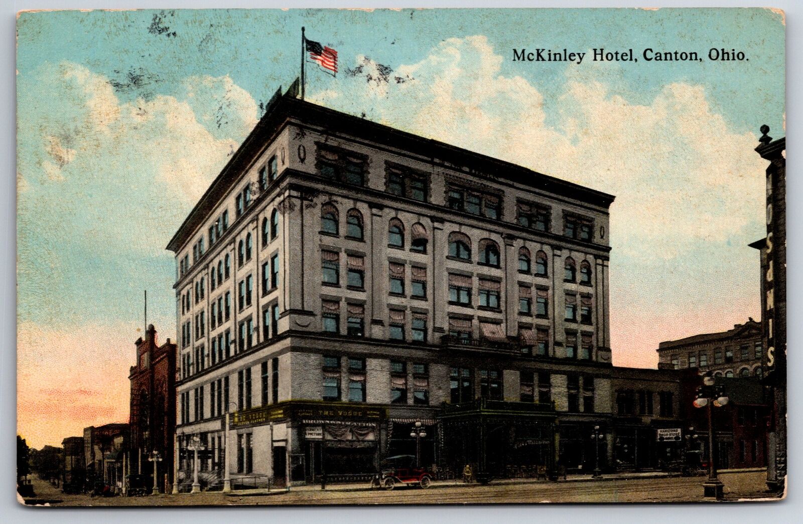 Canton Ohio~Downtown McKinley Hotel~Vintage Cars~c1910 Postcard