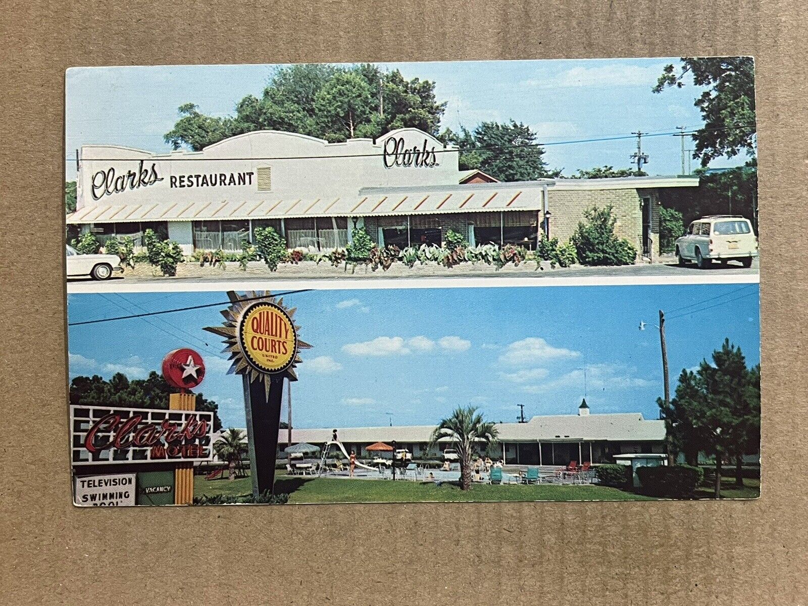 Postcard Santee SC South Carolina Clarks Motel Restaurant Pool Vintage Roadside
