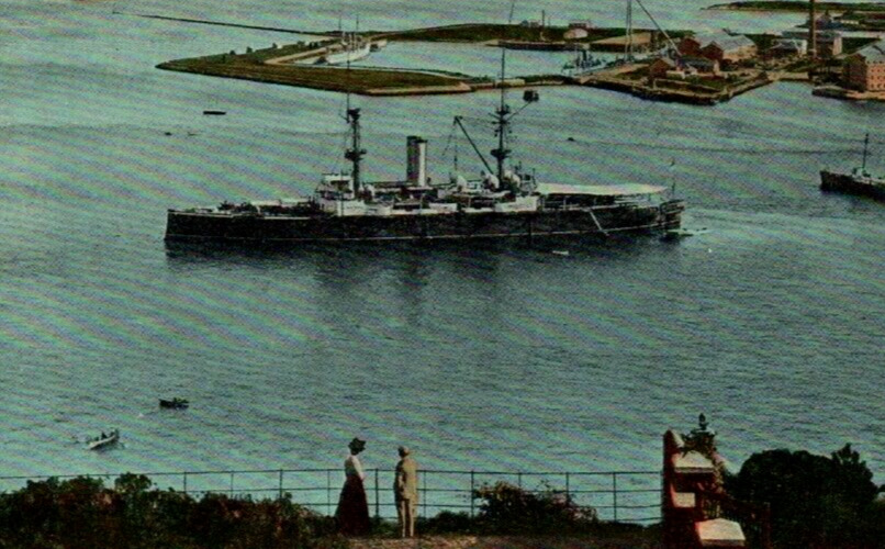 Royal Navy Battleship HMS in Queenstown Harbour Ireland Postcard Fancy Lady