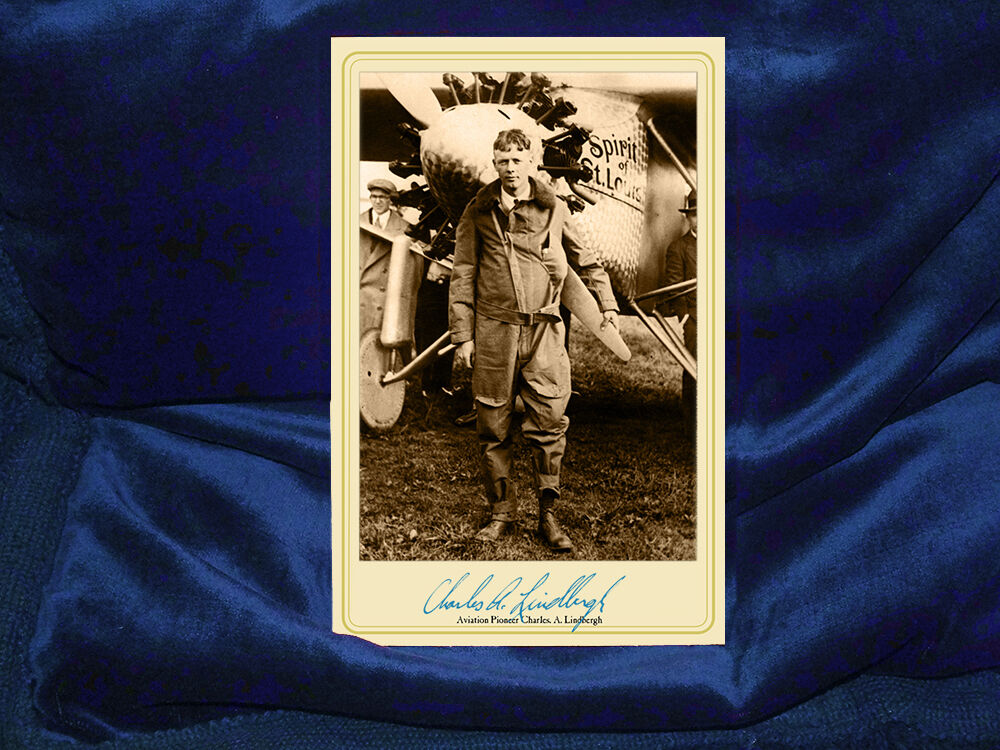 CHARLES LINDBERGH Aviation Pioneer Autograph Cabinet Card Photograph Vintage RP