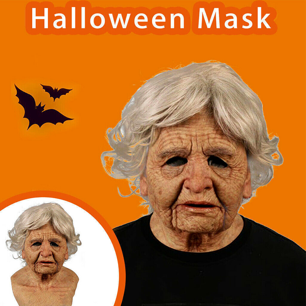 Old Woman Mask Halloween Cosplay Party Latex Realistic Full Masks Headgear USA