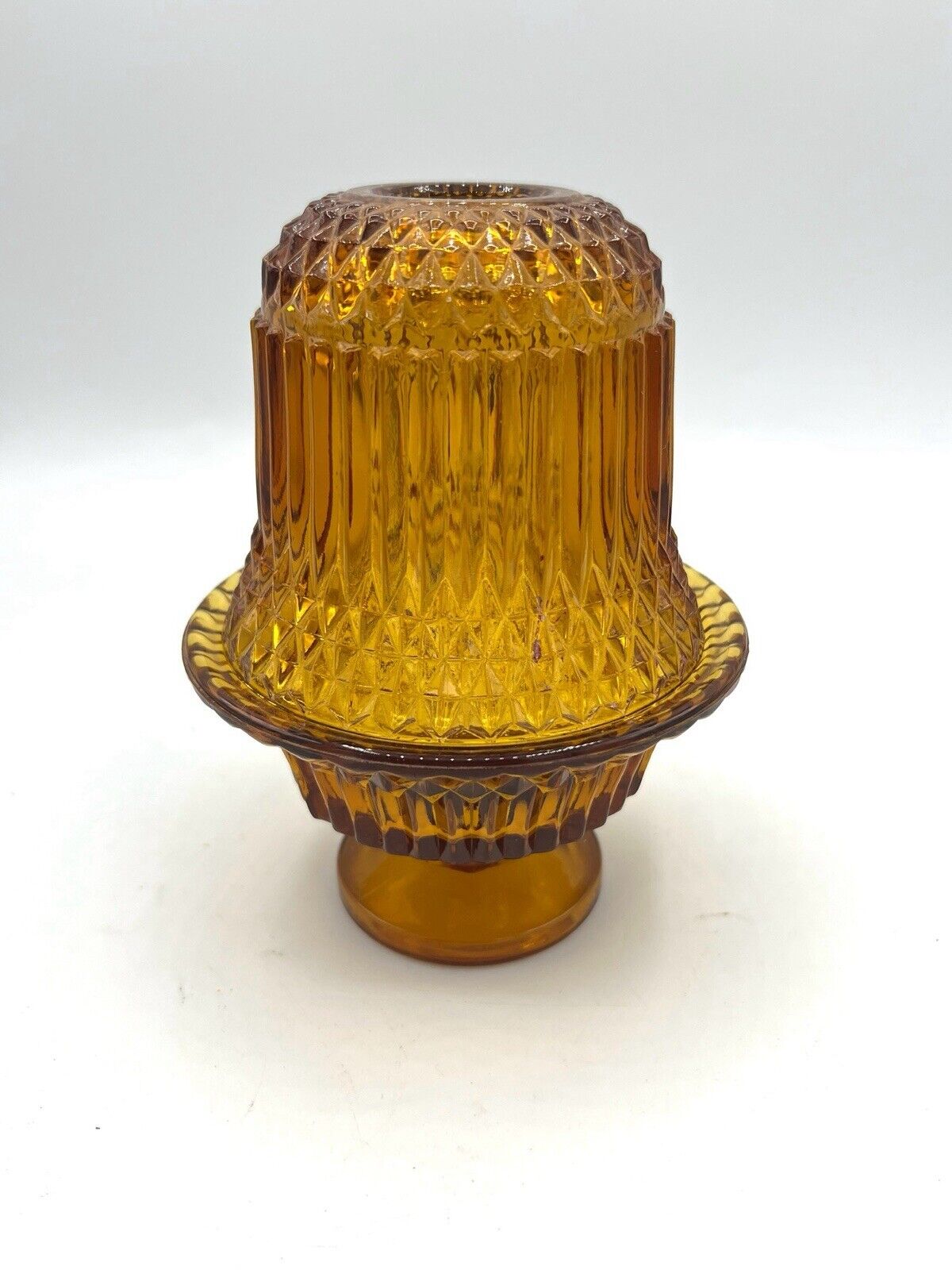 EUC Vintage Amber Indiana Glass Diamond Point Fairy Lamp Candle Holder
