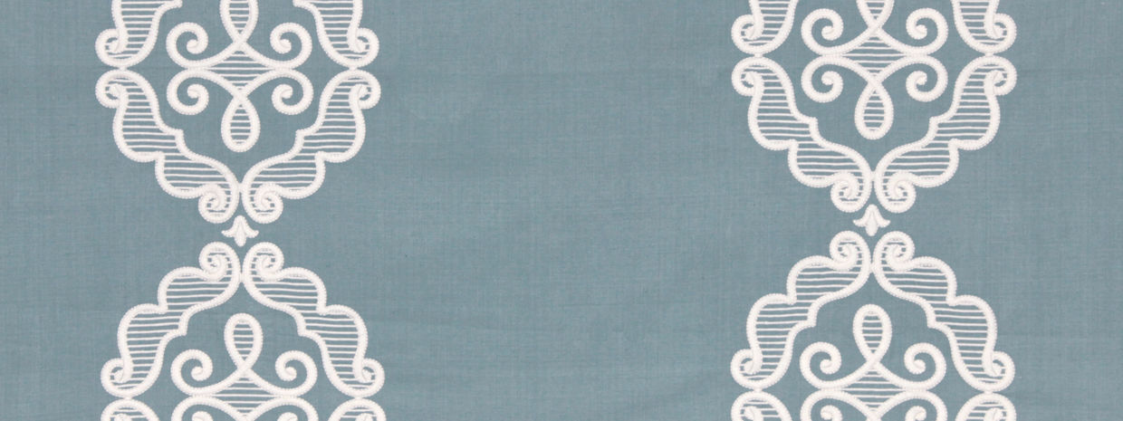 Beacon Hill Embroidery Medallion Upholstery Fabric Rue Royale Pool 1.4 yd 228258