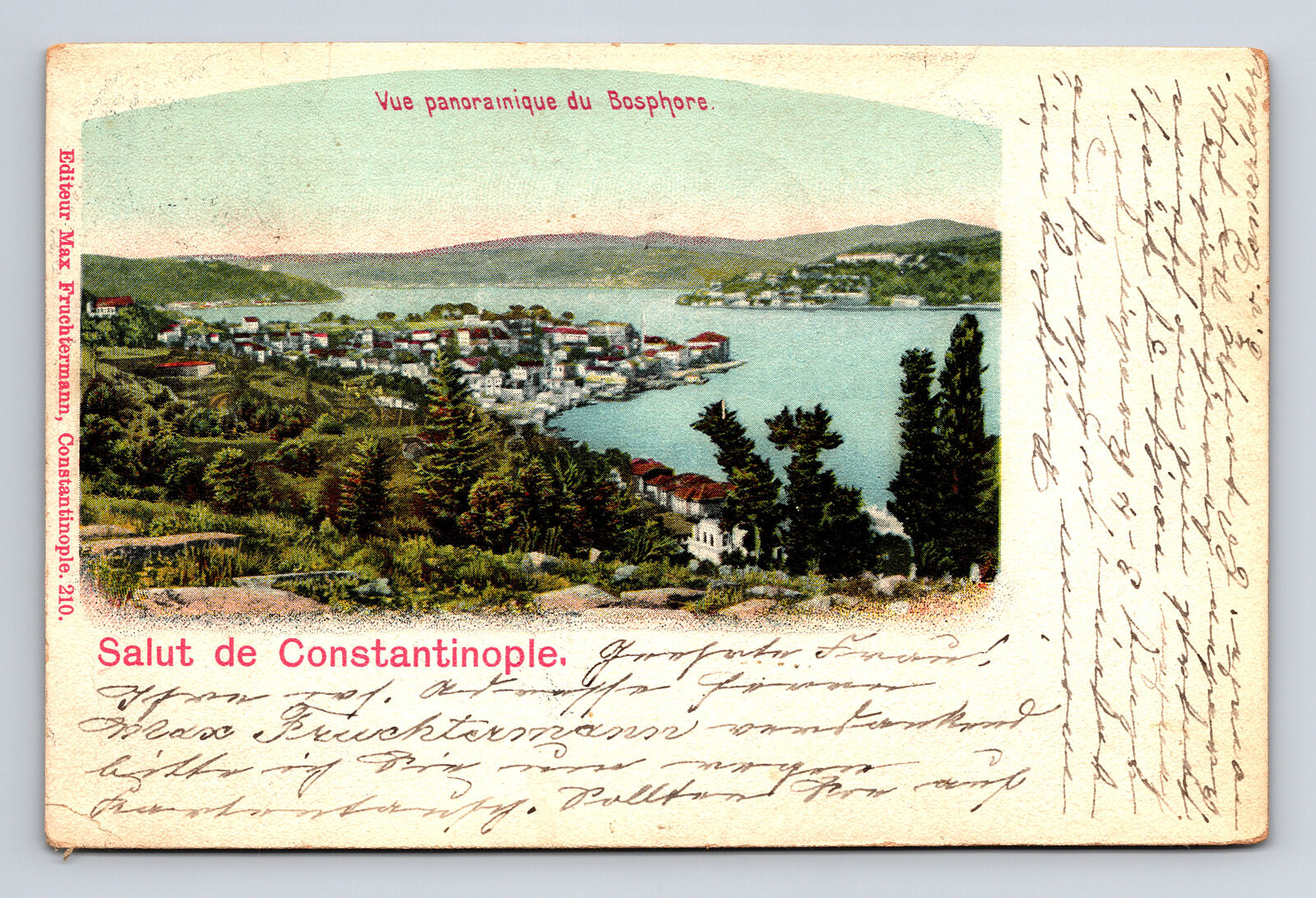 Panorama View of Bosphorus Salute De Constantinople Cancel To London Postcard