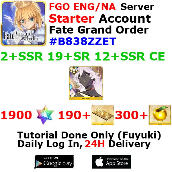 [ENG/NA][INST] FGO / Fate Grand Order Starter Account 2+SSR 190+Tix 1910+SQ #B83