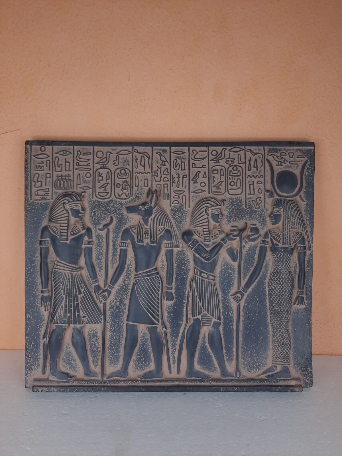 RARE ANTIQUE ANCIENT EGYPTIAN Stela God Anubis Goddess Isis Heavy Stone Bc
