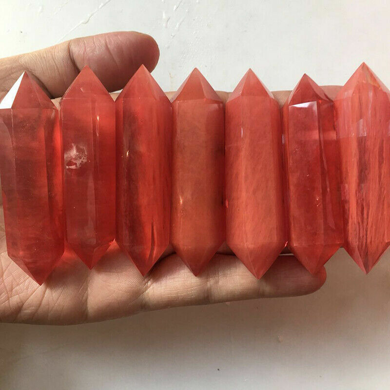 50-70MM Red Smelting Quartz Crystal Point Double Terminated Hexagonal Wand