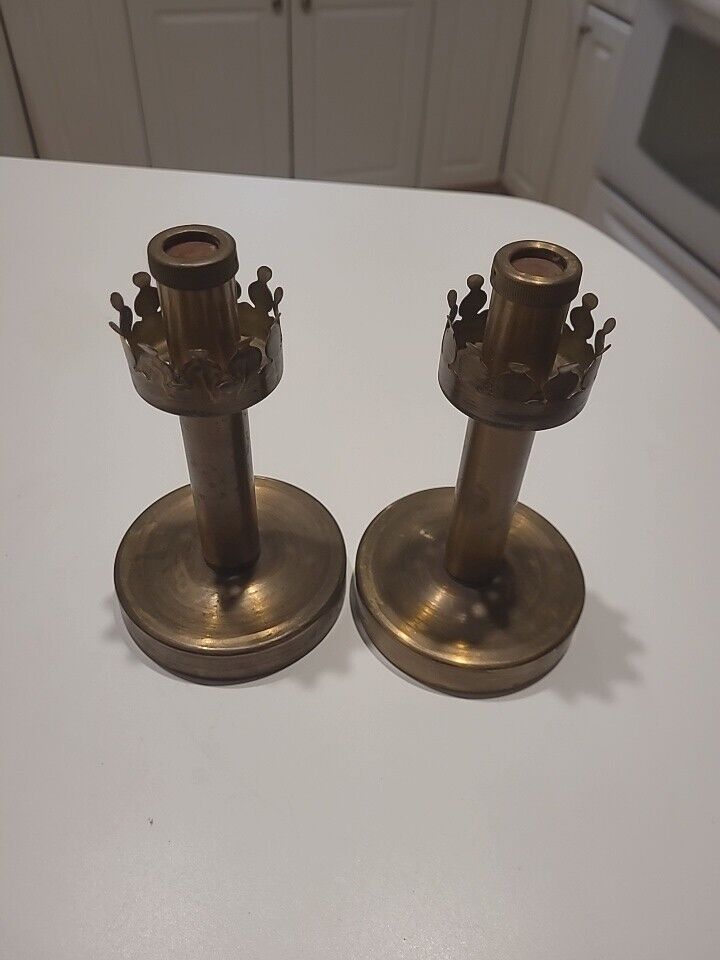 Vintage Brass Chamber Spring-loaded Candlesticks Church Religious 7\