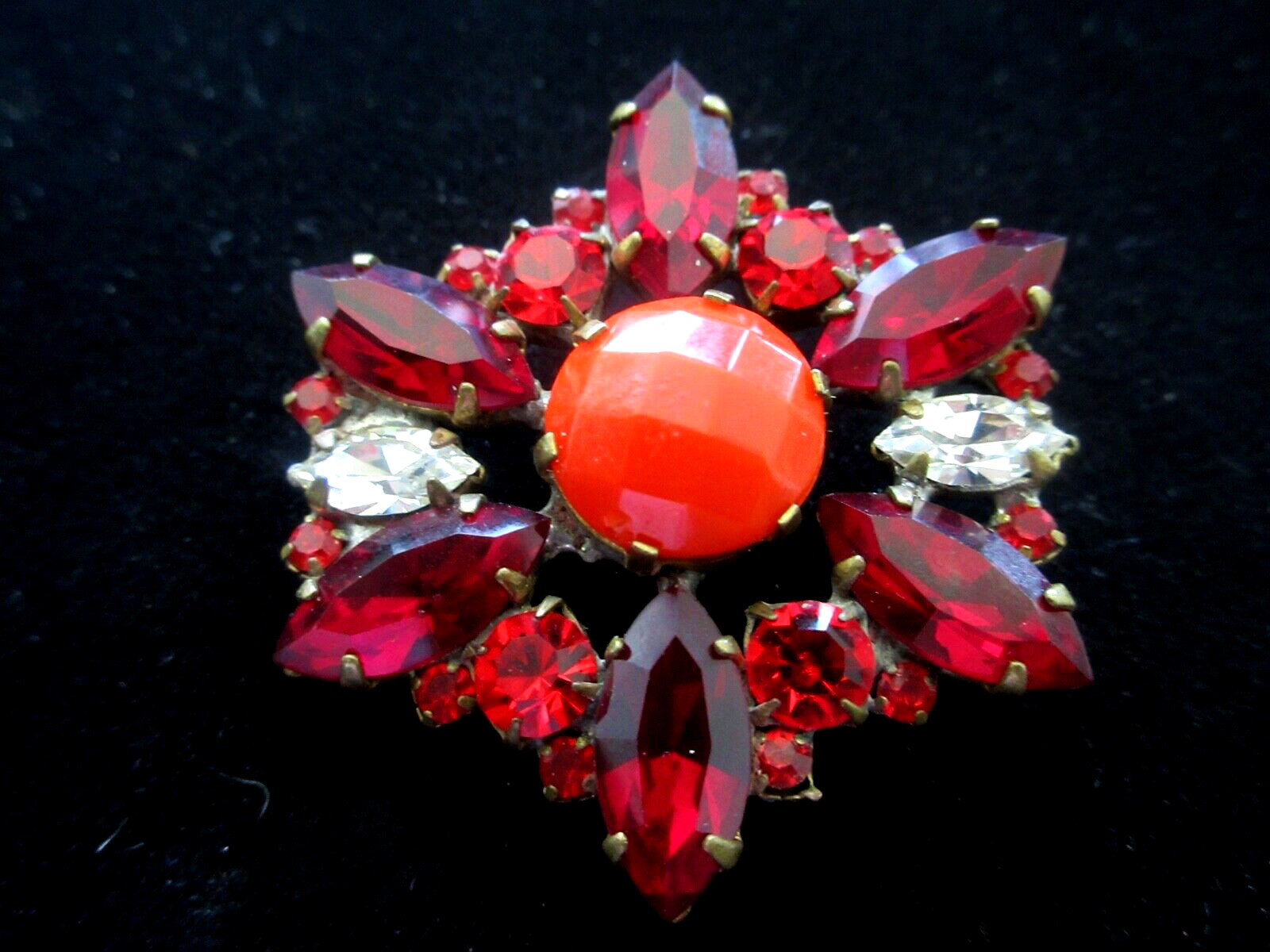 Czech Vintage Style Glass Rhinestone Button  Beautiful    Ruby Red & Crystal