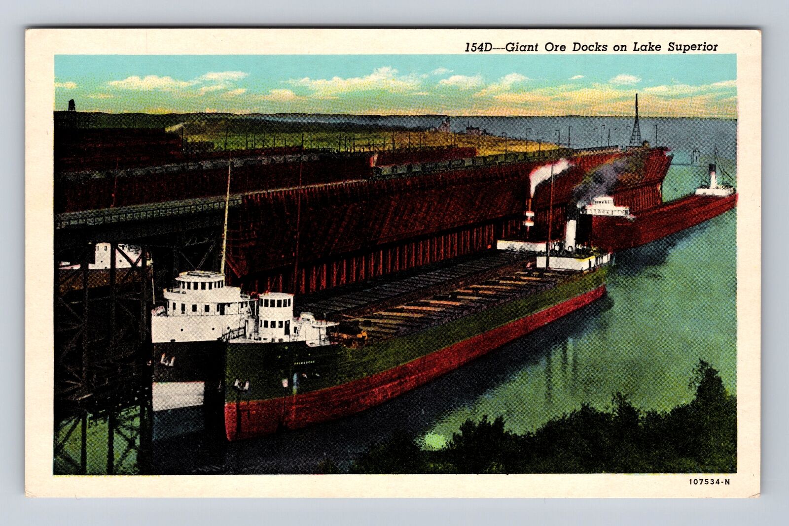 WI- Wisconsin, Giant Ore Docks On Lake Superior, Aerial, Vintage Postcard