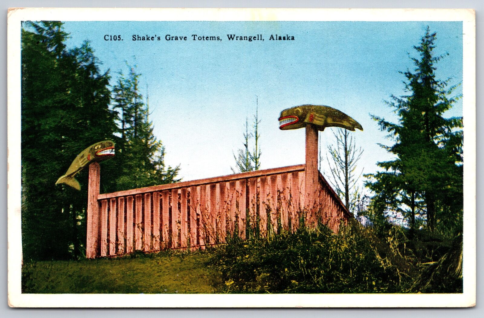 Wrangell Alaska~Shake\'s Grave Totems~Uncle Of Present Chief~HH Tammen~1920s PC