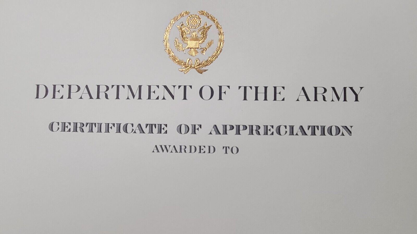 US Army Certificate of Appreciation (Original Issue)