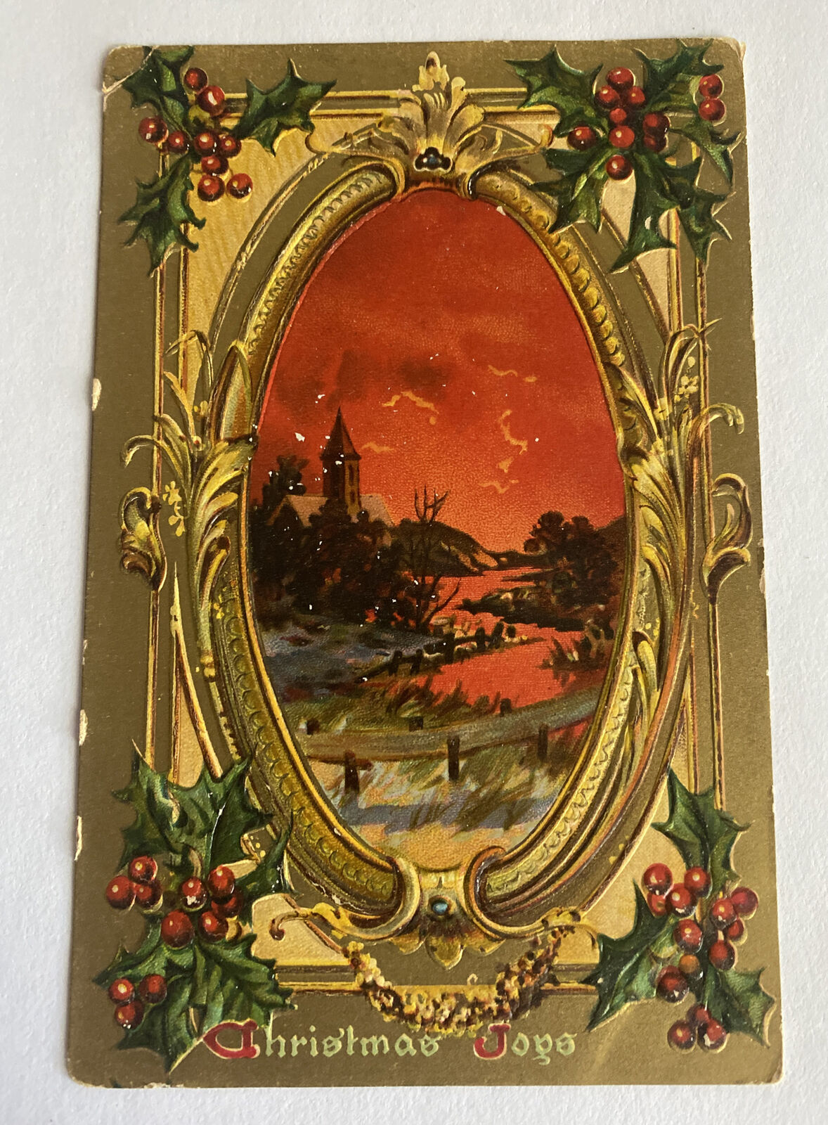 Vintage Embossed Tuck\'s Christmas Postcard ~ Holly Postcard Series No 100 c1908