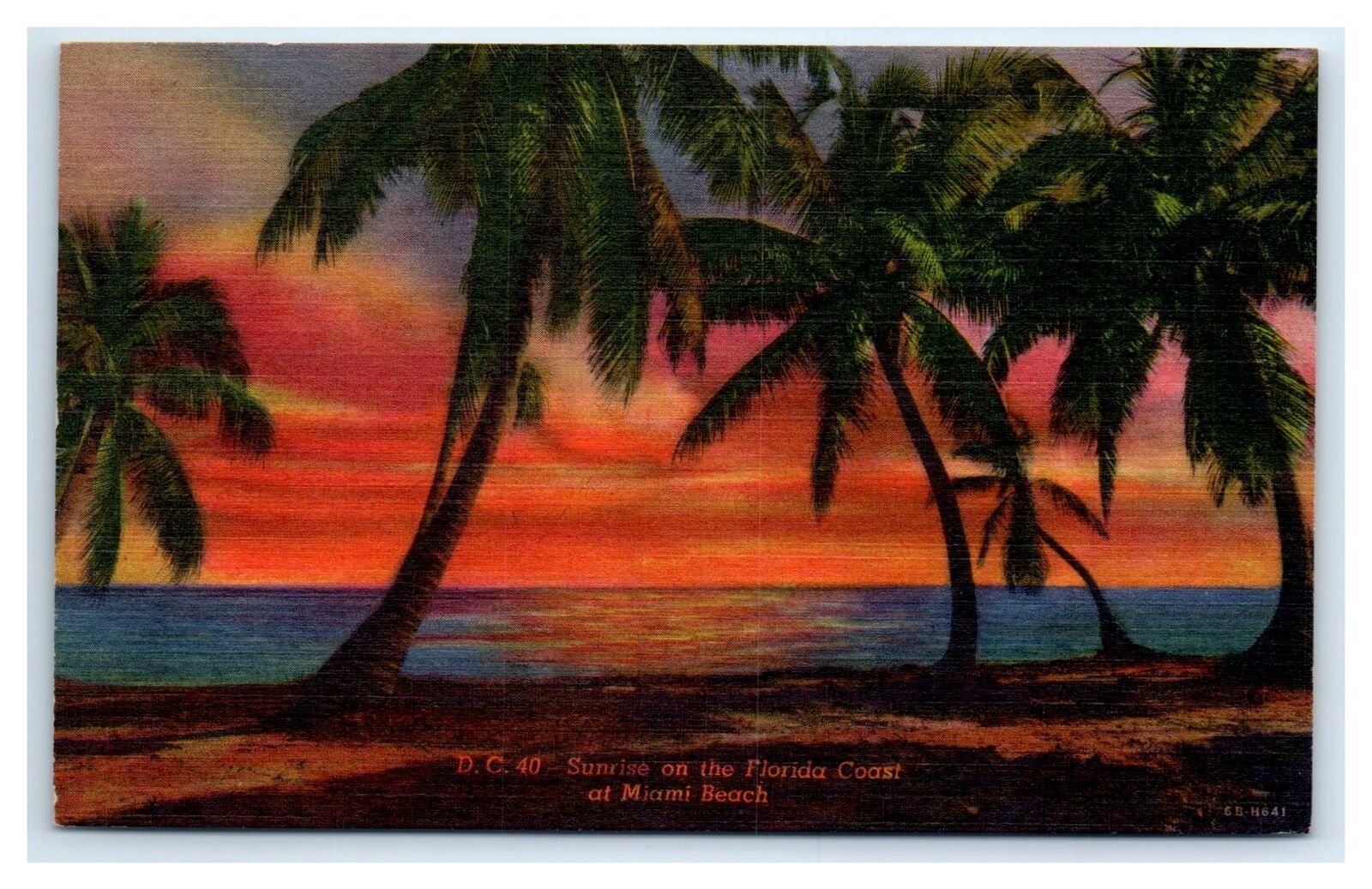 1956 Miami, FL Postcard-  SUNRISE ON THE FLORIDA COAST AT MIAMI BEACH