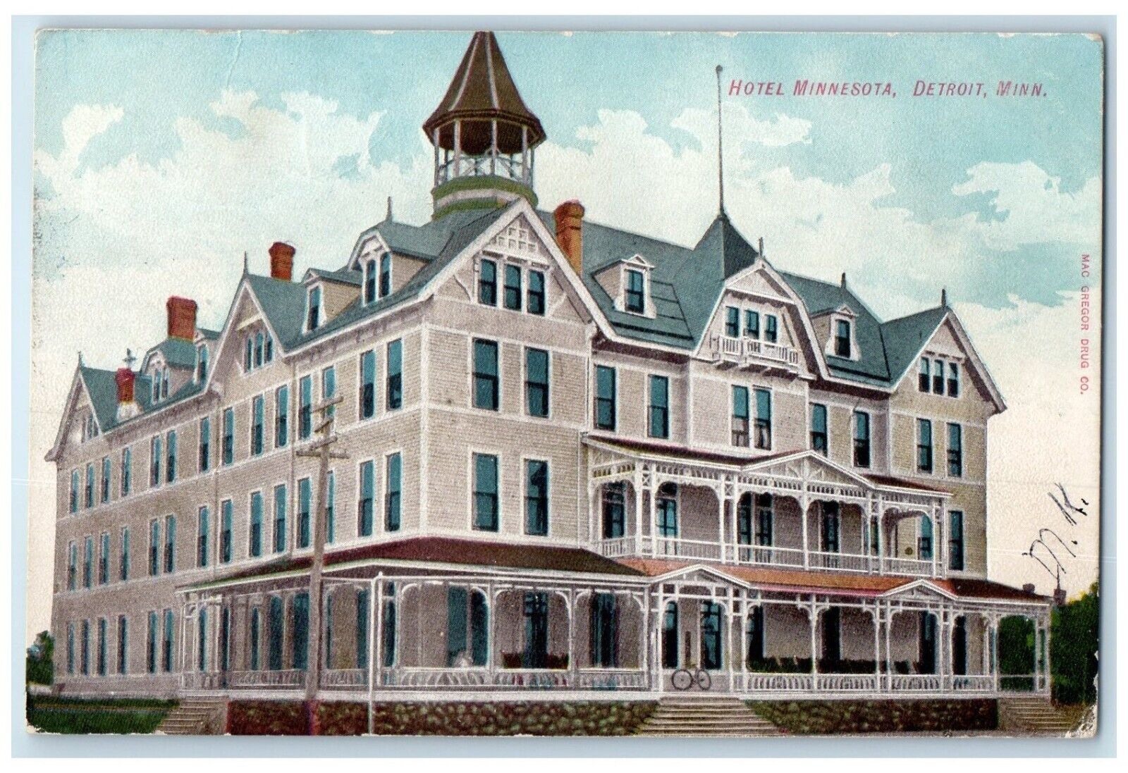 c1907 Hotel Minnesota Exterior View Building Detroit Minnesota Vintage Postcard