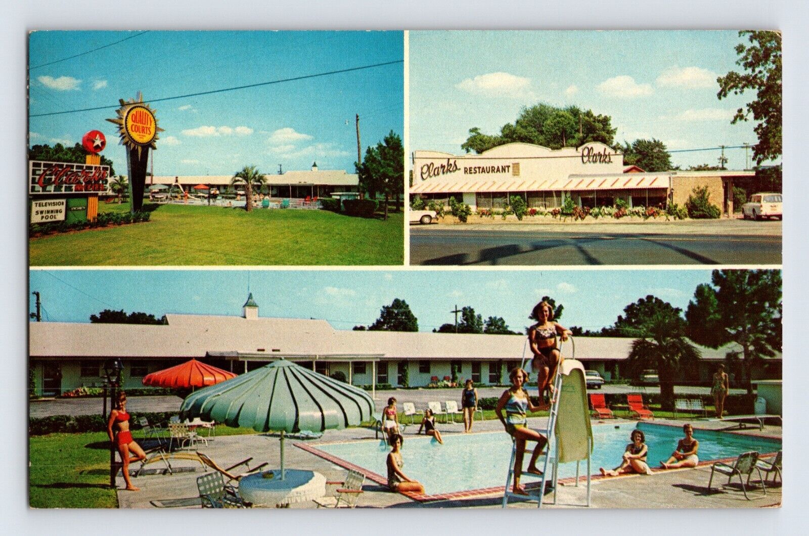 Postcard South Carolina Santee SC Quality Inn Clark Motel Restaurant Pool 1968