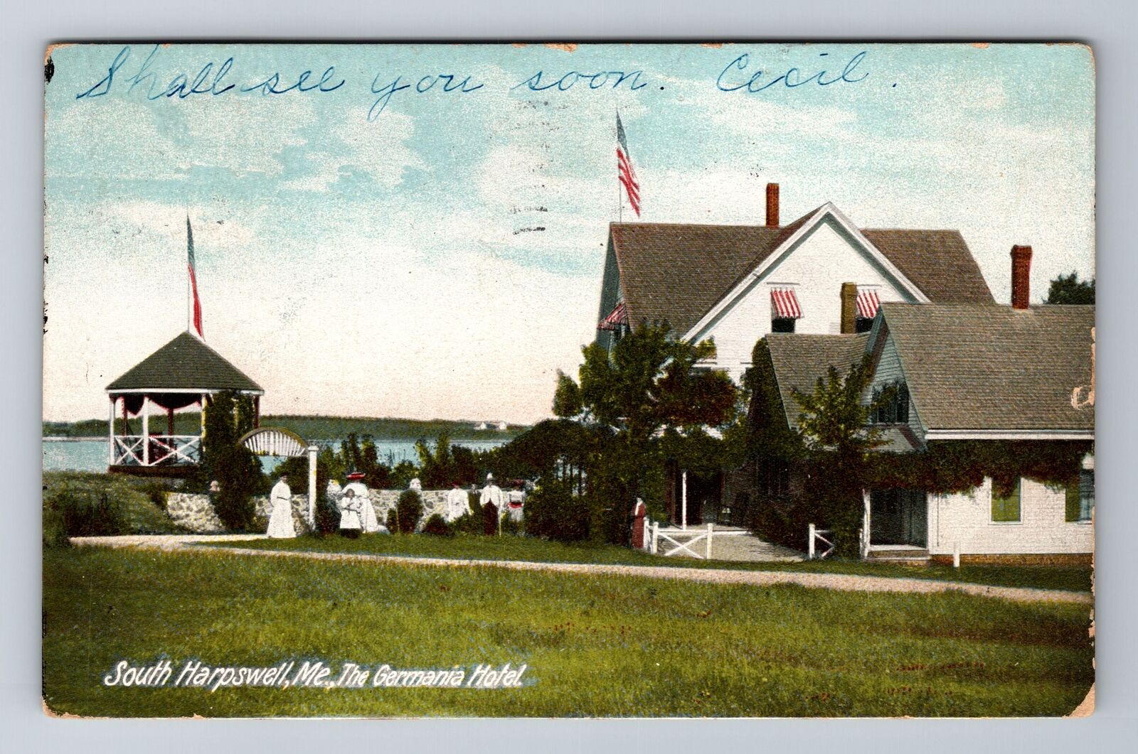 South Harpswell ME-Maine, The Germania Hotel, Advertise, Vintage c1908 Postcard