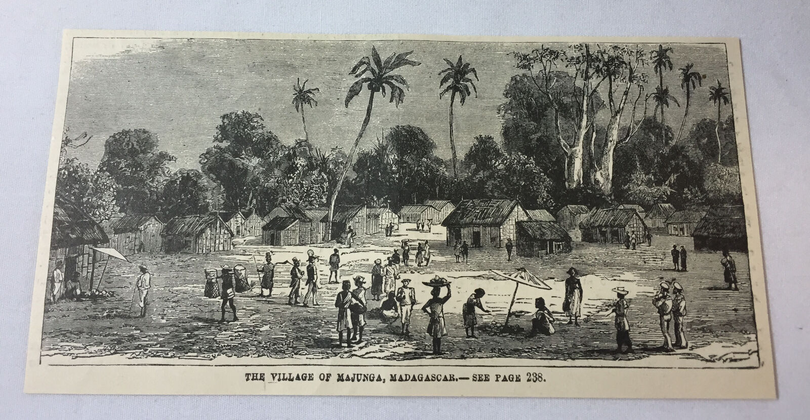1885 magazine engraving ~ VILLAGE OF MAJUNGA, Madagascar