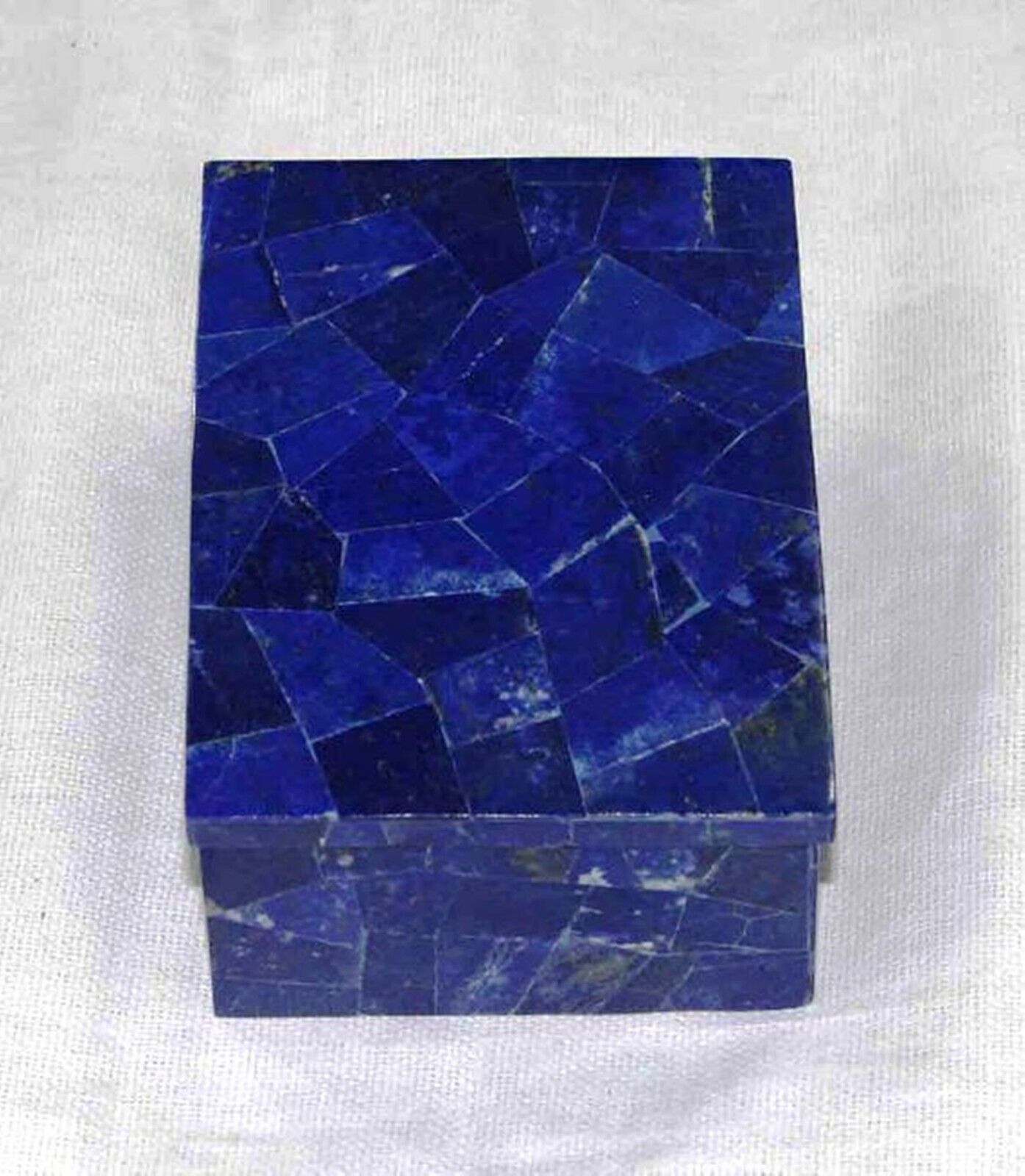 Rectangle Shape White Marble Jewelry Box Lapis Lazuli Stone Overlaid Trinket Box